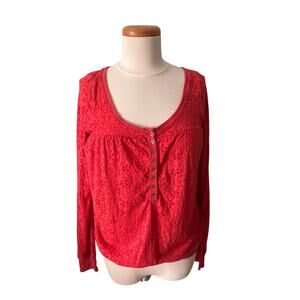 Free People Shirt Blouse Women Size Medium‎ Scoop Neck Henley Lightweight Casual